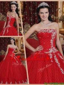 2016 Popular Red Ball Gown Strapless Quinceanera Dresses