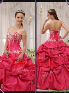 2016 Popular Sweetheart Appliques Quinceanera Gowns with in Coral Red