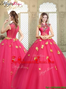 Beautiful High Neck Cap Sleeves Quinceanera Dresses with Appliques