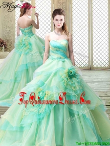 New Strapless Brush Train Quinceanera Dresses with Hand Made Flowers