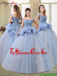Cheap Luxurious Bateau Lavender Quinceanera Gowns with Hand Made Flowers