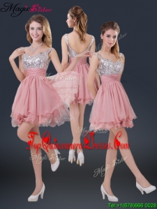 Hot Sale Mini-length Straps Paillette Dama Dresses for 2016