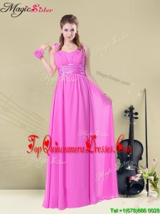 Fashionable Empire Straps Gorgeous Dama Dresses with Ruching and Belt