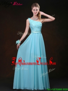 Inexpensive Empire One Shoulder Fashionable Damas Dresses with Appliques