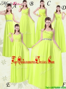 Pretty Empire Floor Length Belt Fashionable Damas Dresses in Yellow Green for 2016 Spring