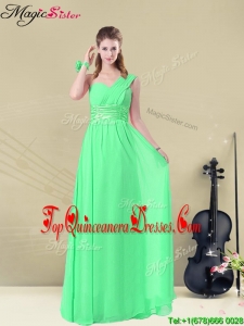 Simple Empire One Shoulder Gorgeous Dama Dresses with Ruching and Belt for 2016