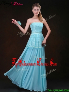 Affordable Strapless Floor Length Quinceanera Dama Dresses in Aqua Blue