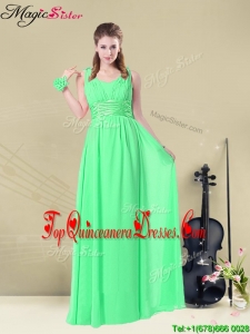 Simple Empire Straps Quinceanera Dama Dresses with Ruching and Belt for 2016 Summer