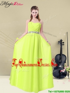 Spring Hot Sale Empire Sweetheart Belt Quinceanera Dama Dresses in Yellow Green