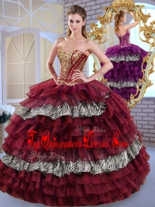 Fashionable Sweetheart Ball Gown Ruffled Layers and Zebra Quinceanera Dresses