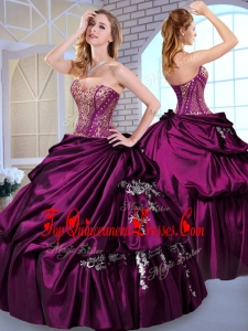 Luxurious Ball Gown Taffeta Dark Purple Quinceanera Dresses with Pick Ups