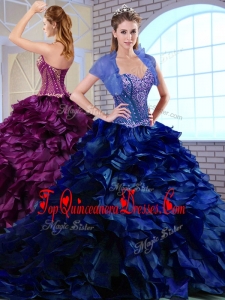 Modern Brush Train Ruffles and Appliques Quinceanera Dresses in Royal Blue