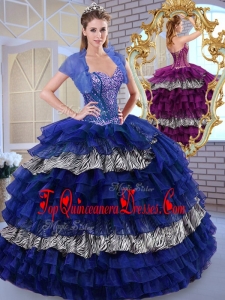 Modern Sweetheart Ball Gown Ruffled Layers and Zebra Quinceanera Dresses