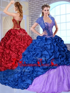 Modern Sweetheart Brush Train Pick Ups and Appliques Quinceanera Dresses