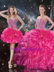 Fashionable Sweetheart Hot Pink Pretty Quinceanera Dresses with Beading