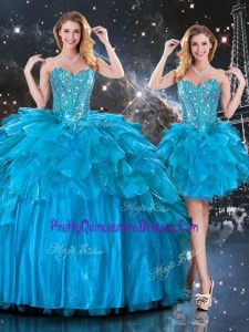 Pretty Detachable Sweetheart Sweet 16 Dresses with Beading in Blue