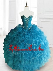 2016 Beading and Ruffles Sweetheart Custom Made Quinceanera Dresses in Blue