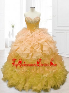 Fashionable Real Photo Show Sweetheart Beading and Ruffles Quinceanera Dresses in Gold