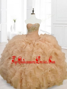 Beautiful Champagne Quinceanera Gowns with Beading and Ruffles