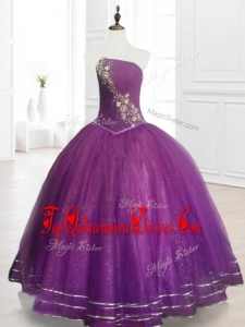 2016 Perfect Strapless Purple Floor Length Quinceanera Gowns with Beading