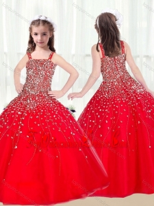 Cute Ball Gown Straps Beading Red Little Girl Mini Quinceanera Dresses