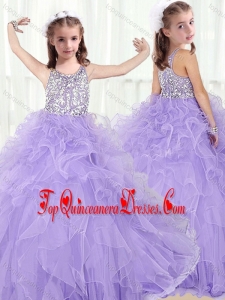 Lovely Scoop Lavender Little Girl Mini Quinceanera Dresses with Beading and Ruffles