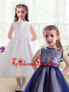 Pretty Ruching Tea Length Scoop New Arrival Kid Pageant Dresses