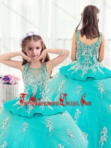 Pretty Straps Turquoise Little Girl Mini Quinceanera Dresses with Appliques