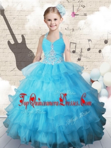 Pretty Halter Top Mini Quinceanera Dresses with Beading and Ruffled Layers