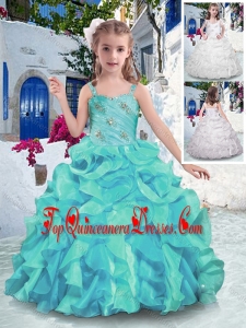 Customized Straps Ball Gown Little Girl Mini Quinceanera Dresses with Ruffles