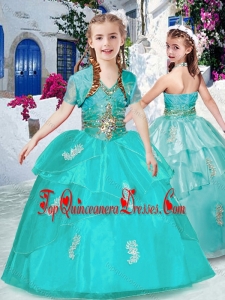 Fashionable Halter Top Turquoise Little Girl Mini Quinceanera Dresses with Appliques