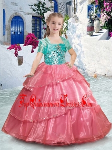 Pretty Spaghetti Straps Little Girl Pageant Mini Quinceanera Dresses with Ruffles and Beading