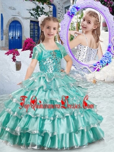 Classical Ball Gown Apple Green Little Girl Mini Quinceanera Dresses with Ruffled Layers