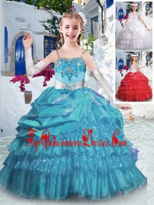 Luxurious Spaghetti Straps Little Girl Mini Quinceanera Dresses with Ruffled Layers and Appliques