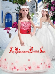Simple Spaghetti Straps New Arrival Kid Pageant Dresses with Appliques and Beading