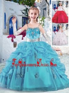 Latest Spaghetti Straps New Arrival Kid Pageant Dresses with Appliques and Bubles