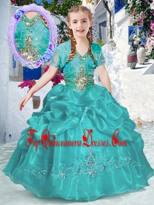 New Style Halter Top Bubles New Arrival Kid Pageant Dresses in Turquoise