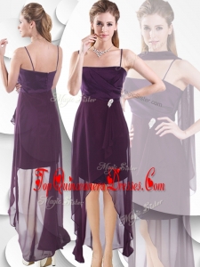 2016 Latest Spaghetti Straps High Low Dama Dress in Burgundy