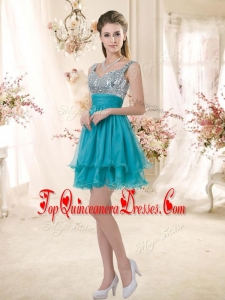 2016 Top Selling Straps Short Sequins Dama Dresses in Teal