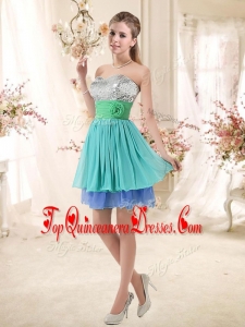 Fashionable Short Multi Color Damas Dresses with Sequins and Hand Made Flowers