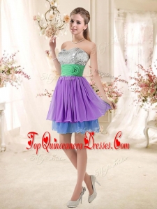 Fashionable Sweetheart Multi Color Short Damas Dresses with Sequins