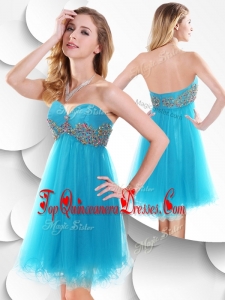 Fashionable Short Baby Blue Damas Dress with Beading