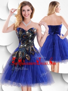 Gorgeous Short Peacock Blue Dama Dress with Beading and Appliques