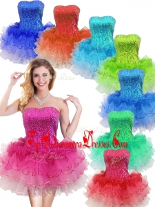 Gorgeous Strapless Short Dama Dress with Sequins and Ruffles