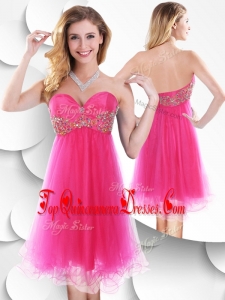 Gorgeous Sweetheart Hot Pink Short Dama Dress with Beading