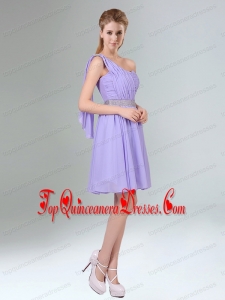 2015 Sassy Beaded and Ruched Short Dama Dress in Lavender