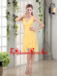 Charming V-neck Yellow Dama Dress Mini Length for Spring
