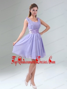 Perfect Straps Lavender Ruched Mini Length Dama Dress with Waistband