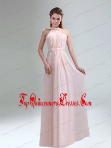 Romantic 2015 High Neck Chiffon Light Pink Dama Dress