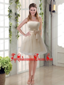 Simple Ruching Strapless Princess Dama Dress with Bowknot